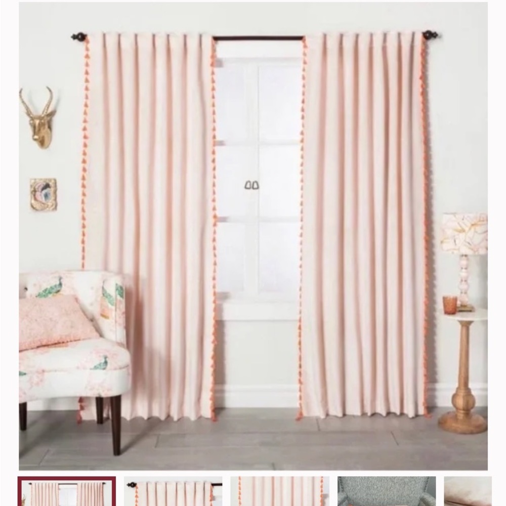 Opalhouse Blush Velvet Curtain Panel with Tassels 54W x 106L